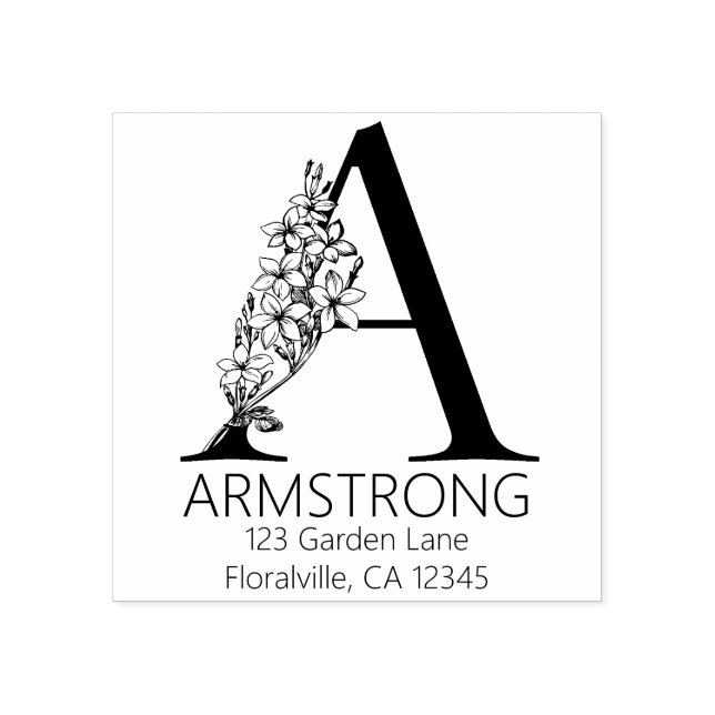 Sello De Caucho Letra floral Head - A - Monograma de dirección de  (Impresión)