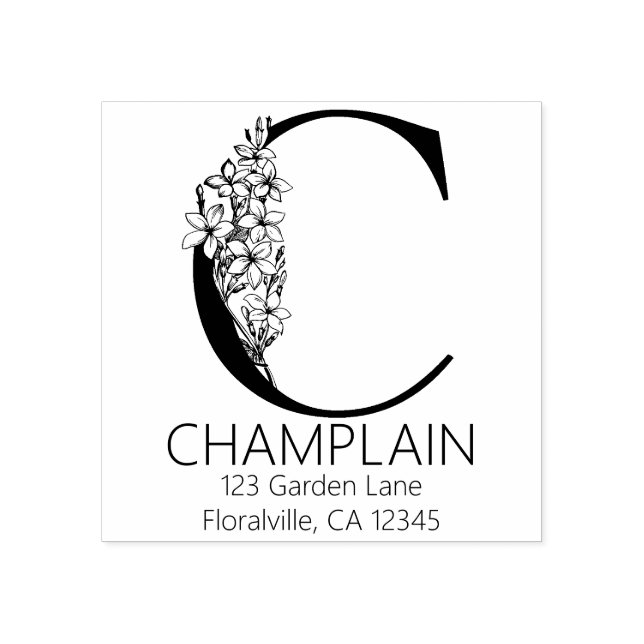 Sello De Caucho Letra floral Head - C - Monograma de dirección de  (Impresión)