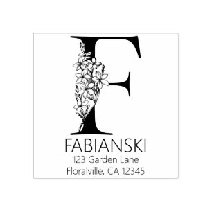 Sello De Caucho Letra floral Head - F - Monograma de dirección de