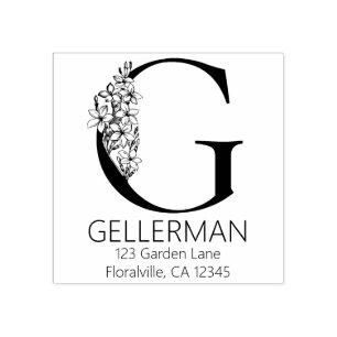 Sello De Caucho Letra floral Head - G - Monograma de dirección de 