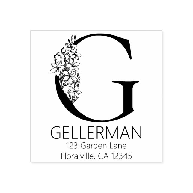 Sello De Caucho Letra floral Head - G - Monograma de dirección de  (Impresión)