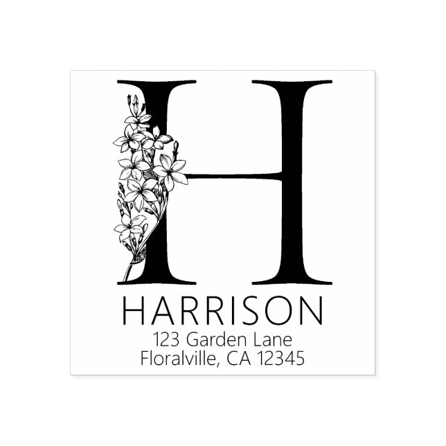 Sello De Caucho Letra floral Head - H - Monograma de dirección de  (Impresión)