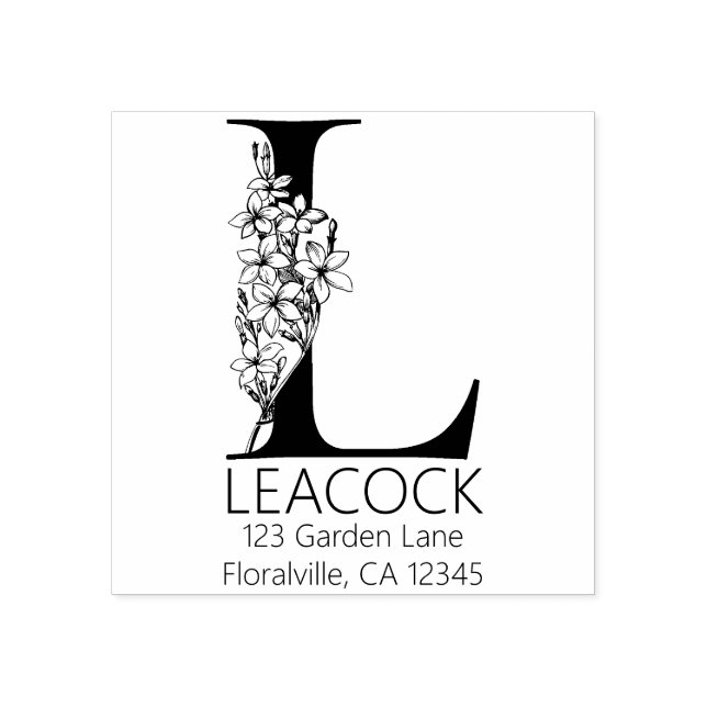 Sello De Caucho Letra floral Head - L - Monograma de dirección de  (Impresión)
