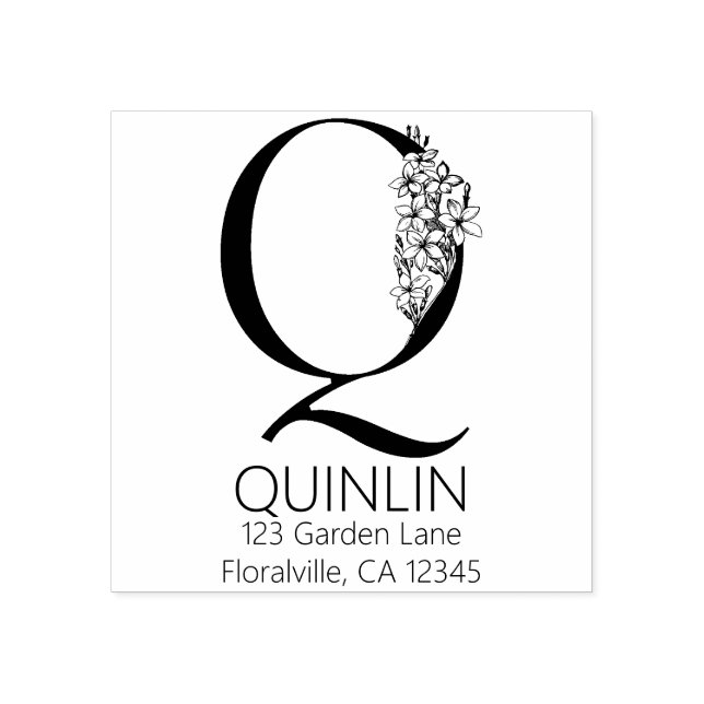 Sello De Caucho Letra floral Head - Q - Monograma de dirección de  (Impresión)