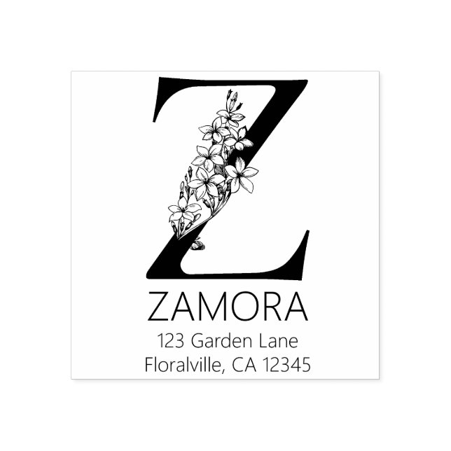 Sello De Caucho Letra floral Head - Z - Monograma de dirección de  (Impresión)
