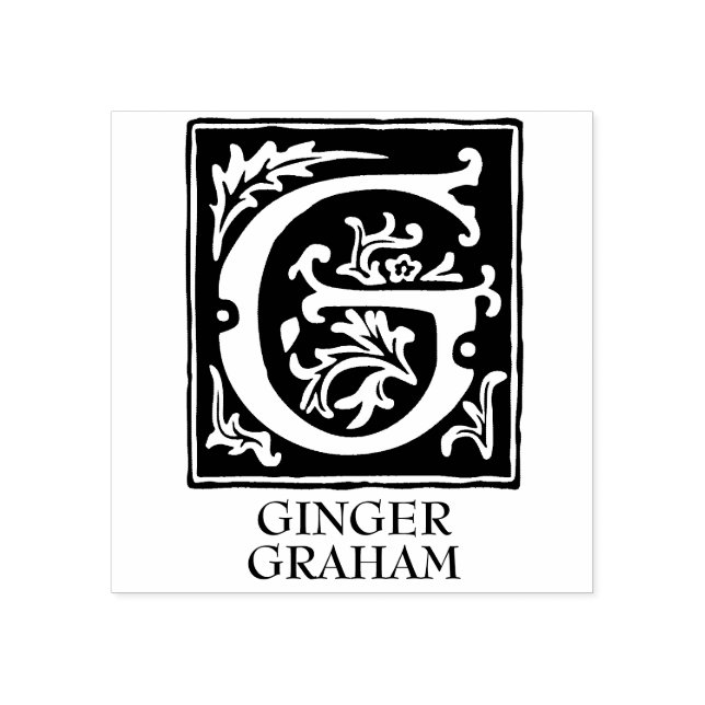 Sello De Caucho Letra G de alfabeto ornamental con monograma (Impresión)