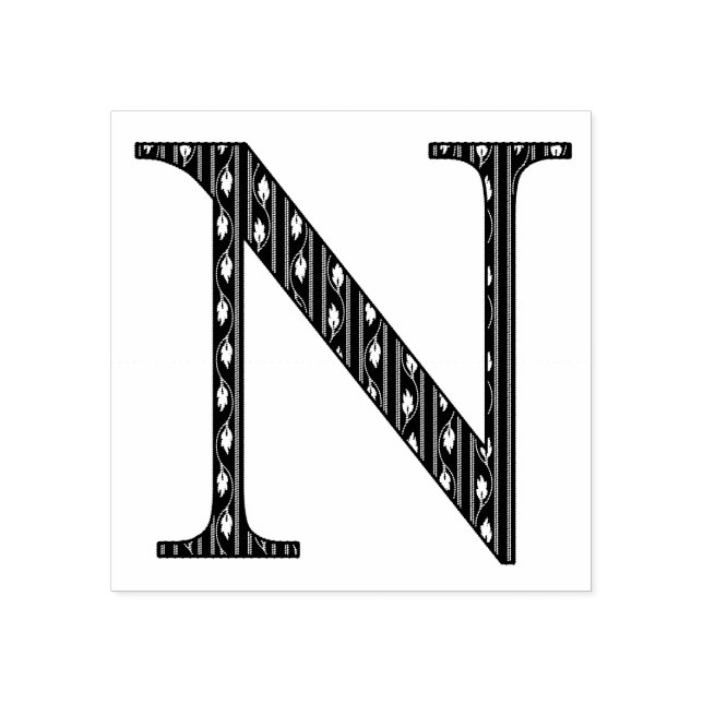 Sello De Caucho Letra mediana del monograma de damasco N (Impresión)