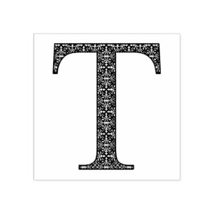 Sello De Caucho Letra mediana del monograma de damasco T