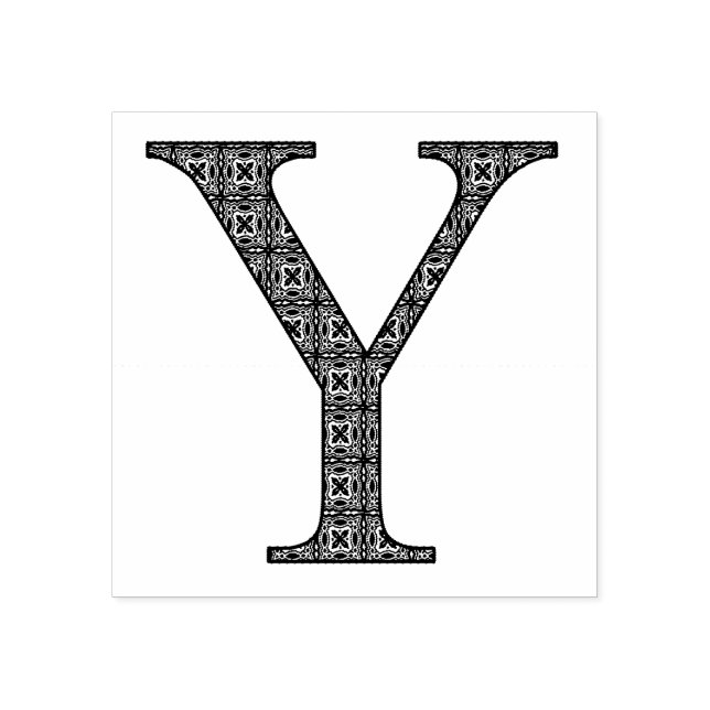 Sello De Caucho Letra mediana del monograma de damasco Y (Impresión)