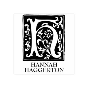 Sello De Caucho Letra ornamental alfabeta H monogramada