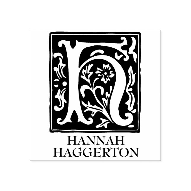 Sello De Caucho Letra ornamental alfabeta H monogramada (Impresión)