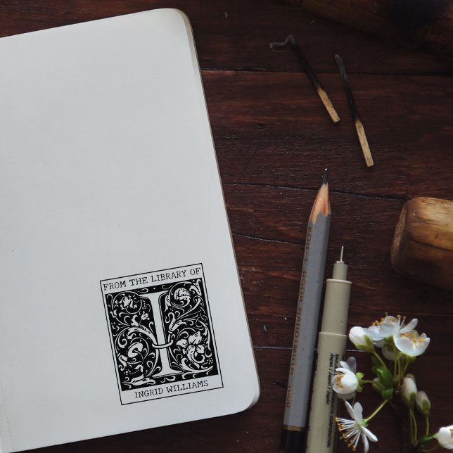 Sello De Caucho Letra vintage floral monograma I de la biblioteca (Subido por el creador)