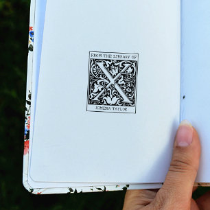 Sello De Caucho Letra vintage floral monograma X de la biblioteca