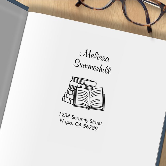 Sello De Caucho Libro apilado y libro abierto con exlibris de dire (Subido por el creador)