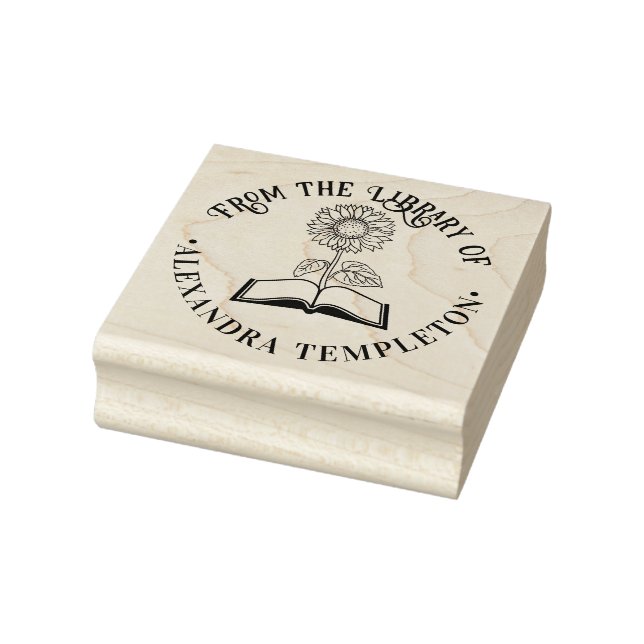 Sello De Caucho Libro con girasol "De la biblioteca de" Round (Sello)