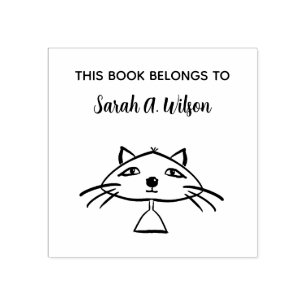 Sello De Caucho Libro de Arte Divertido Gato Pertenece Libro Perso