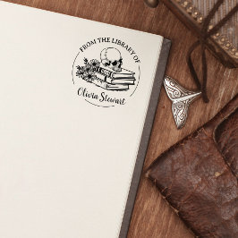 Sello De Caucho Libro de Flores de Cráneo de Script Simple