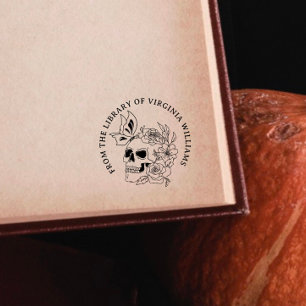 Sello De Caucho Libro De Flores De Cráneo Gótico De La Biblioteca 