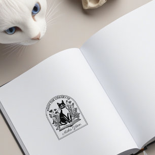 Sello De Caucho Libro de Flores de la Naturaleza Gato Bibliófilo, 