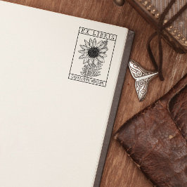 Sello De Caucho Libro de girasol vintage Ex Libris