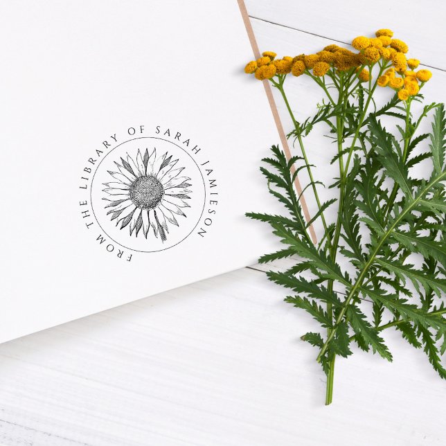 Sello De Caucho Libro de girasoles redondo simple y elegante (Subido por el creador)