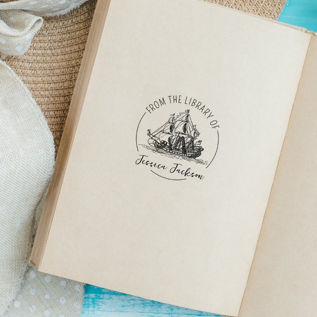 Sello De Caucho Libro de guión moderno Ex libris Barco Náutico (Subido por el creador)