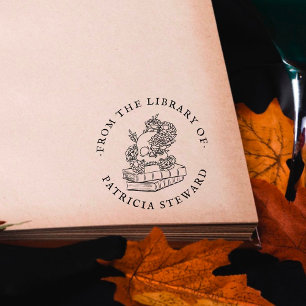 Sello De Caucho Libro De La Biblioteca Cráneo De Flores Góticas