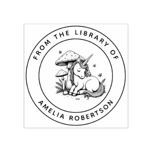 Sello De Caucho Libro de la biblioteca de hongos de Unicornio
