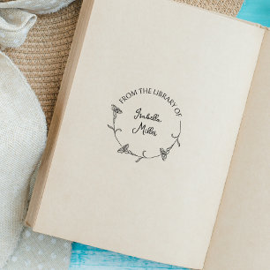 Sello De Caucho Libro de la biblioteca de redondeo de flores de es