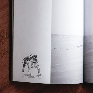 Sello De Caucho Libro de la Biblioteca del Bulldog Vintage Ex Libr