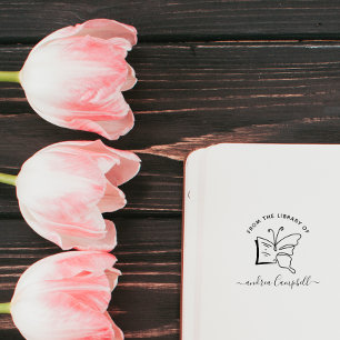 Sello De Caucho Libro de la Biblioteca Elegante de Mariposa dibuja