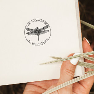 Sello De Caucho Libro de Libélula Vintage De la Biblioteca De