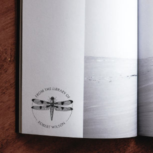 Sello De Caucho Libro de Libélula Vintage De la Biblioteca De