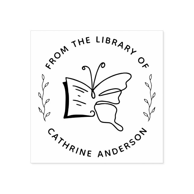 Sello De Caucho Libro de mariposa botánica Personalizado elegante  (Impresión)