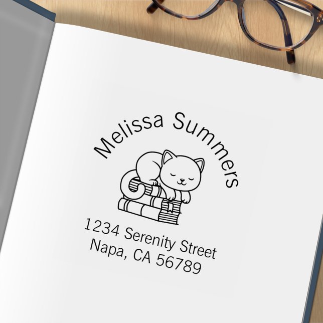 Sello De Caucho Libro Feliz Gato Pila Arco Exlibris (Subido por el creador)