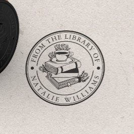 Sello De Caucho Libro floral Coffee Mug Moon de la biblioteca de