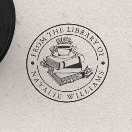 Sello De Caucho Libro floral Coffee Mug Moon de la biblioteca de