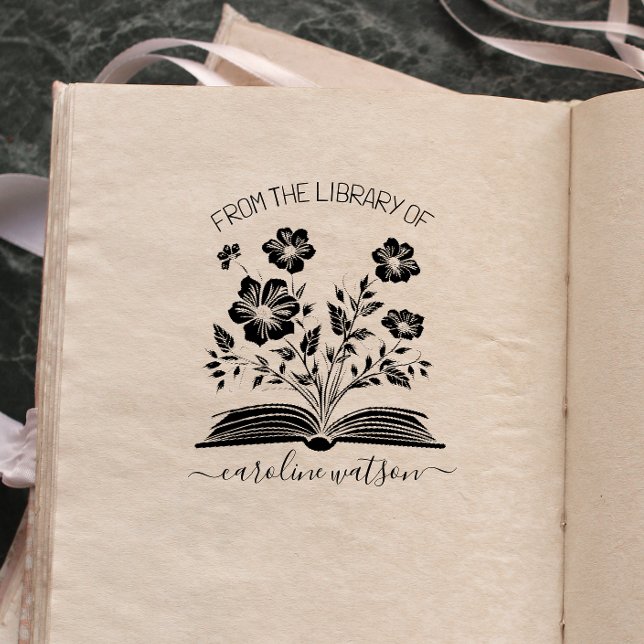 Sello De Caucho Libro floral de guión de la biblioteca de   (Subido por el creador)