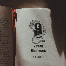 Sello De Caucho Libro Místico Gótico Dragon Ex Libris