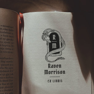 Sello De Caucho Libro Místico Gótico Dragon Ex Libris