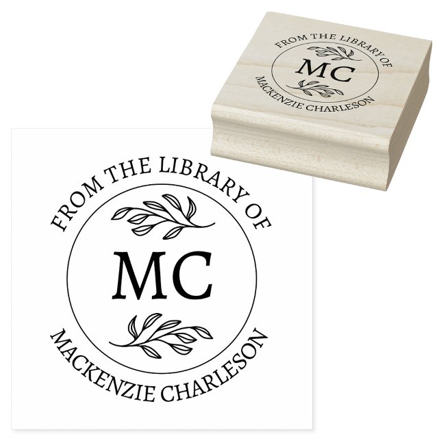 Sello De Caucho Libro Monograma Personalizado De la Biblioteca de (From the Library of - personalized monogram initials with custom text and name book lovers stamp)