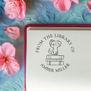Sello De Caucho Libro personalizado   Perro lindo en los libros