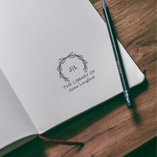 Sello De Caucho Libro Rústico Botánico Personalizado Nombre Inicia (Subido por el creador)