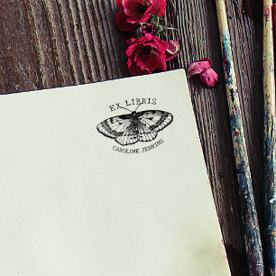 Sello De Caucho Libro Vintage Butterfly Ex Libris