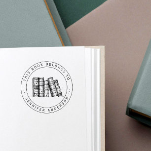 Sello De Caucho Libros Antiguos Dibujados a Mano Este Libro Perten