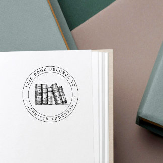 Sello De Caucho Libros Antiguos Dibujados a Mano Este Libro Perten