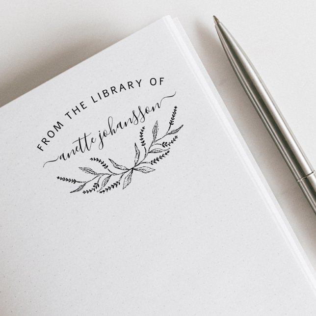 Sello De Caucho Libros de biblioteca de Personalizados escritos a  (Rustic Lavender Handwritten Custom Library Books Rubber Stamp)