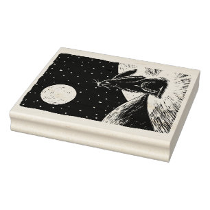 Sello De Caucho Liebres de la luna en la nieve