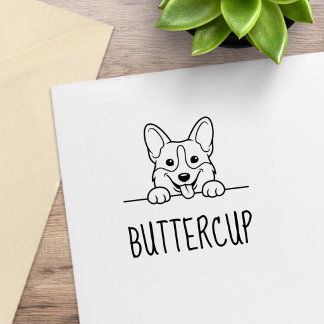 Sello De Caucho Lindo Corgi Asomándose con Nombre Personalizado