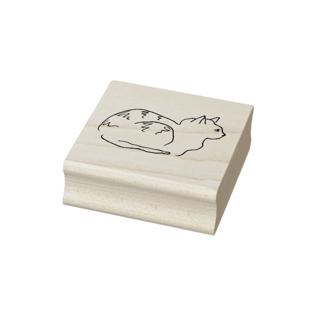 Sello De Caucho Line Art Drawing Striped Cat Wood Art Stamp (Sello)
